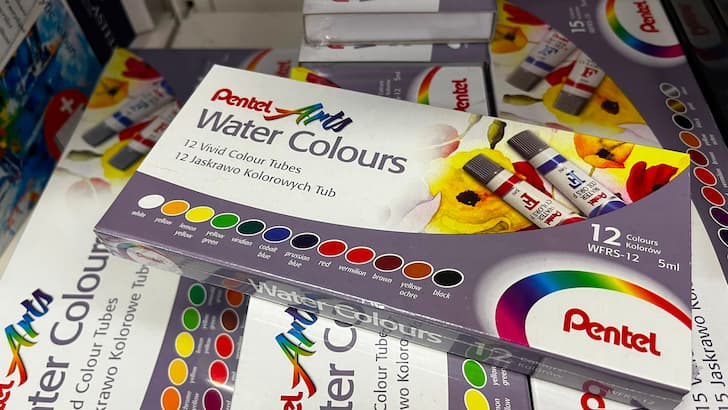 Box of Pentel Arts Watercolours, a 12-colour beginner-friendly paint set